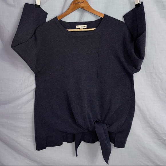 Retrology Dark Cornflower Blue, Asymmetrical Hem with Front-Tie Sweater in 1X - Picture 2 of 14